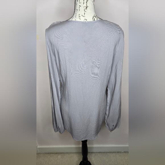 NWT SPENSE Womens Longsleeve Grey Blouse Keyhole Patterned Panel Front Size S - Picture 11 of 11